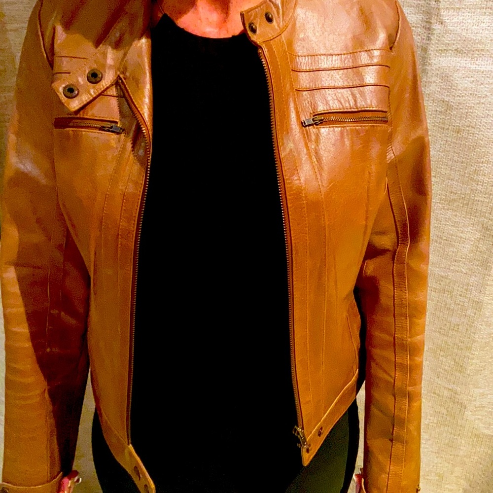 Fake leather camel  jacket